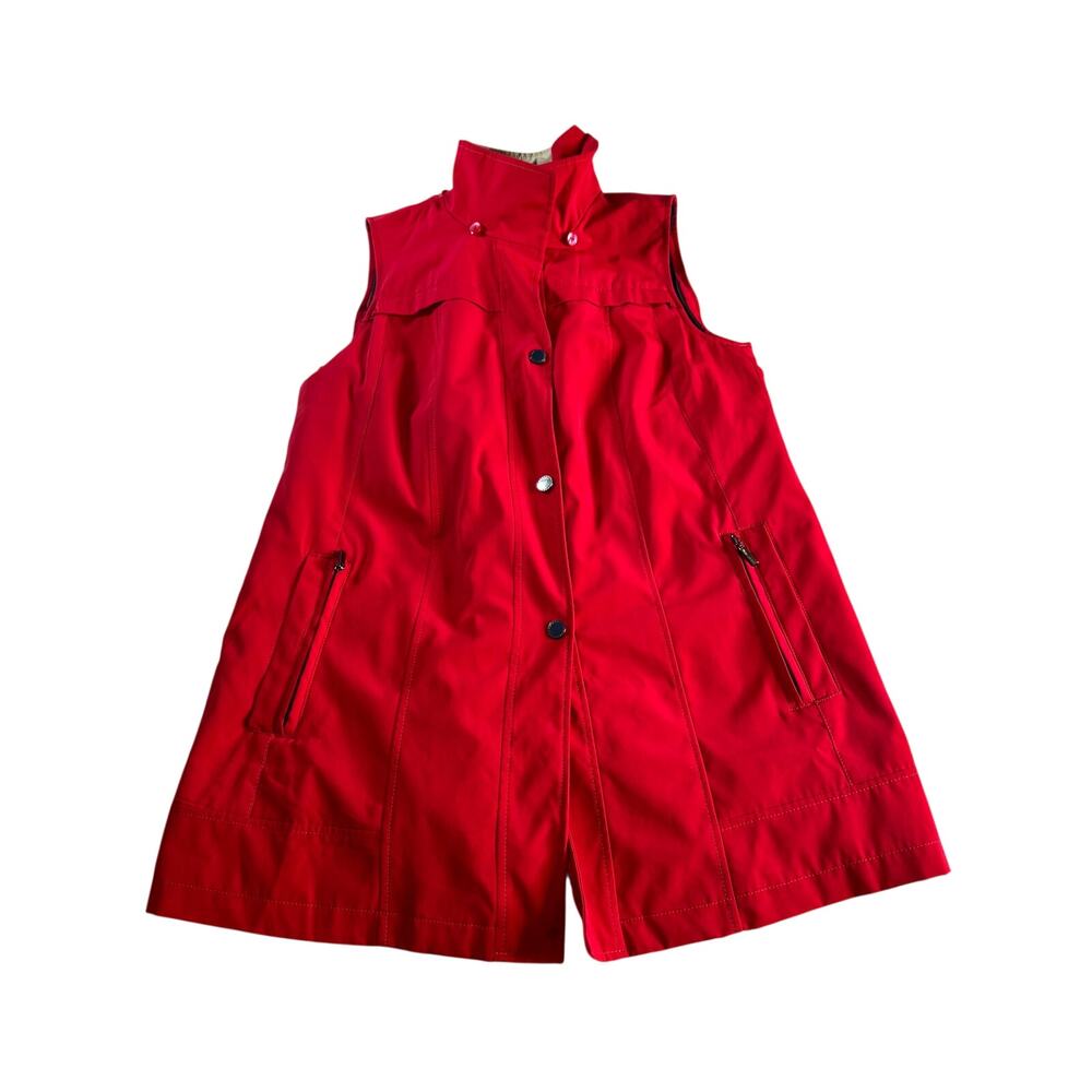Coldwater Creek Womens Medium Red Long Vest Removable Liner Zip Snap All Season